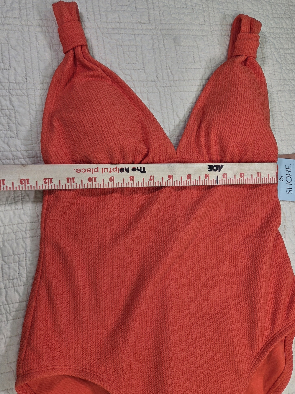 NWT Shade & Shore Orange Textured Ribbed V-Neck One-Piece Swimsuit Size M - Picture 4 of 13